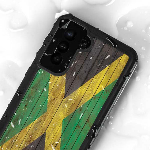 Jamaican Flag Dark Wood Galaxy S24 Plus Waterproof Case